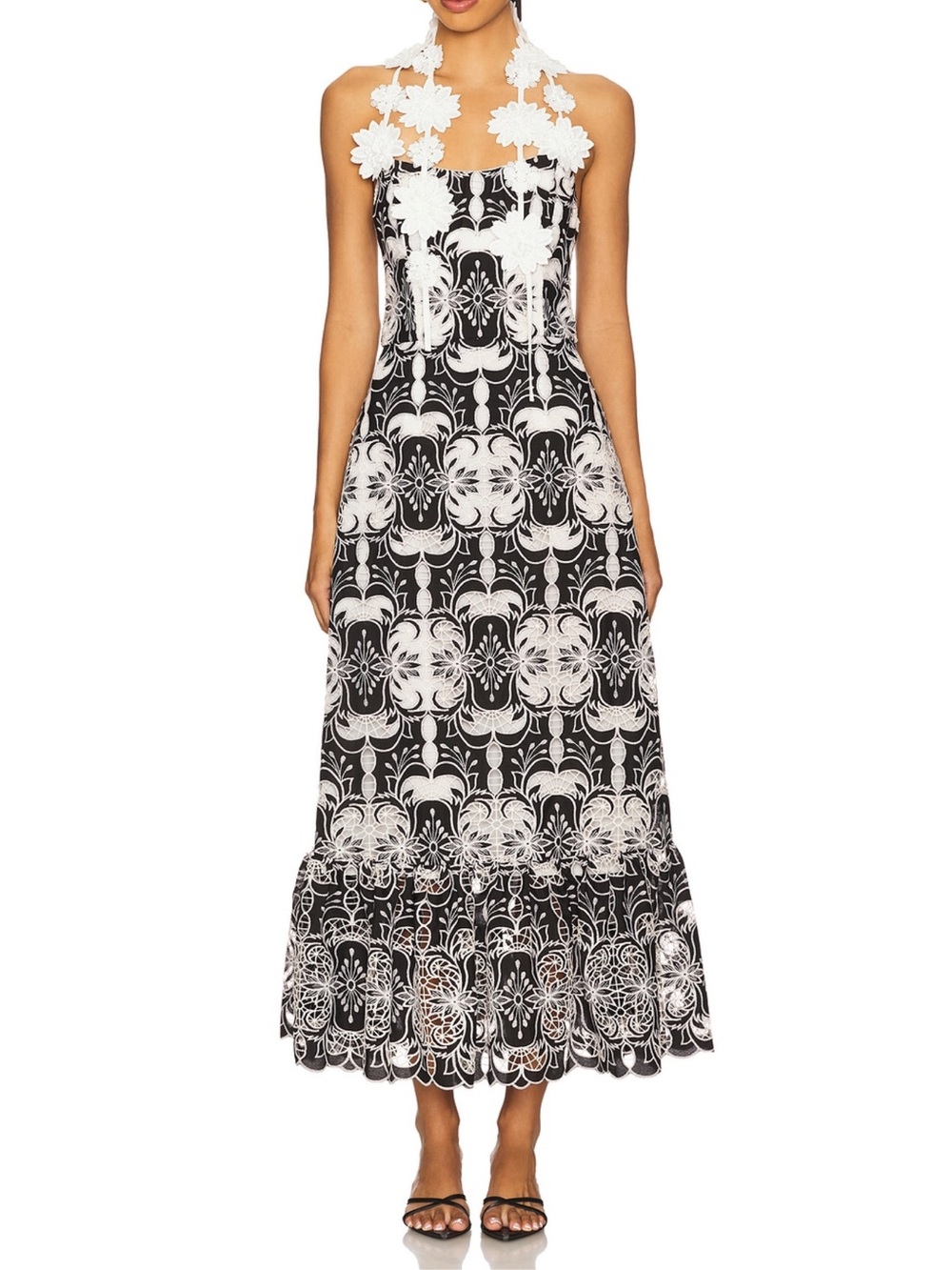 Elliatt Black & White Floral Halter Lace Maxi Dress